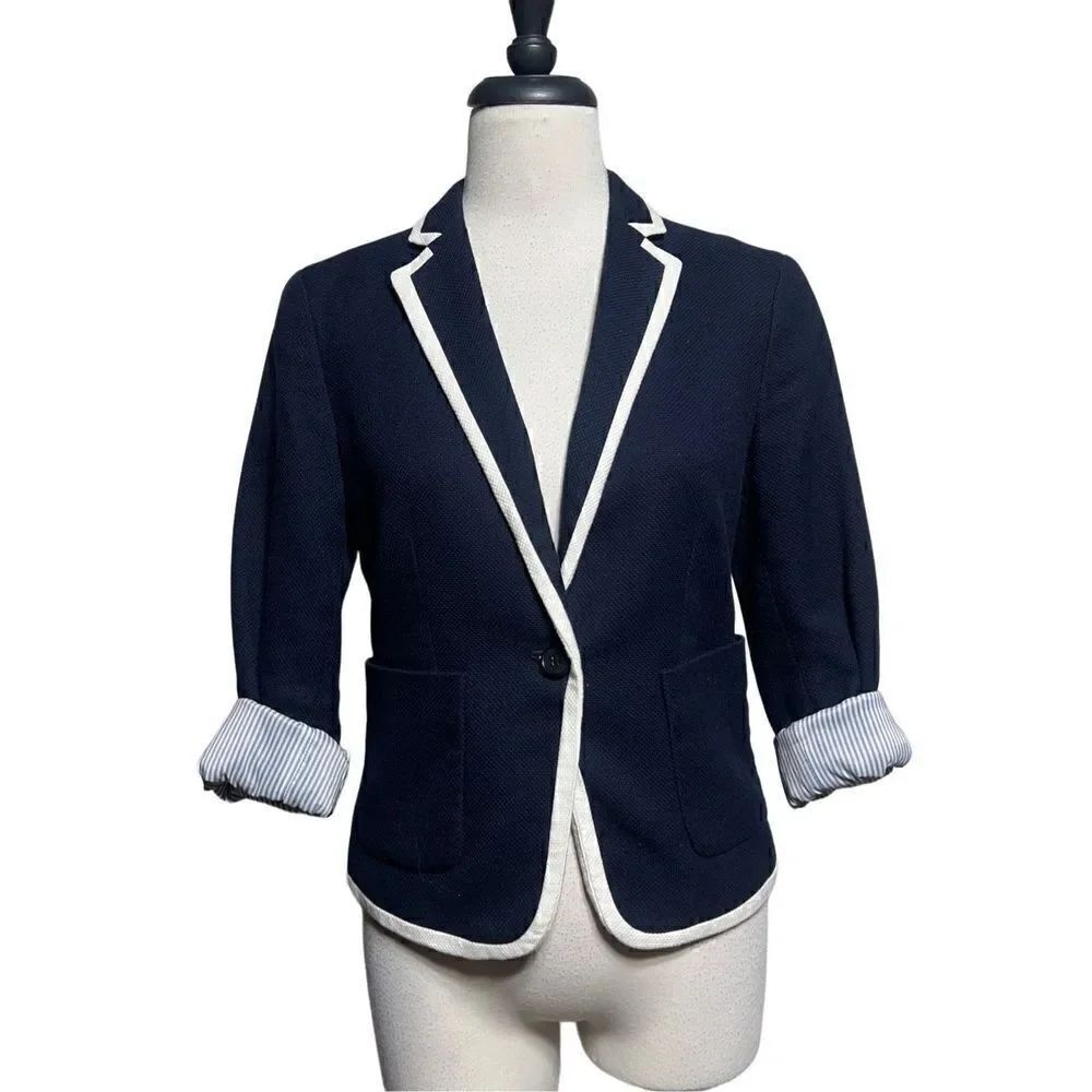 Ann Taylor Nautical Blazer Suit Jacket Blue & White Size 0